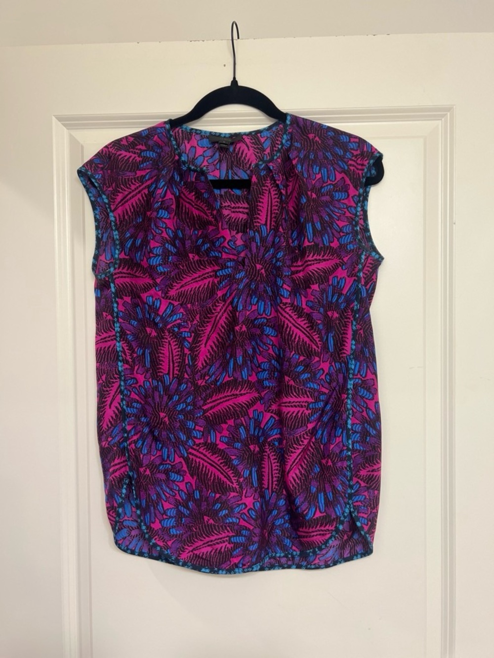 J. Crew silk Cap-Sleeve Floral Blouse in Pink & Blue